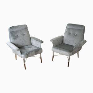 Set of Italian Armchairs in Grey Velvet, 1960s