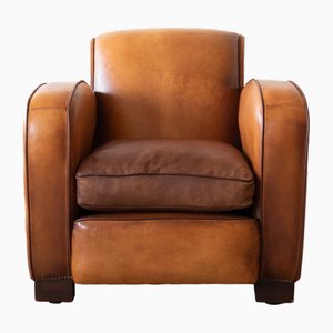 Mid-Century Club Chair in Tan Leather