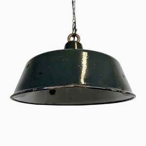 Black Enamel Industrial Pendant Lamp, 1950s