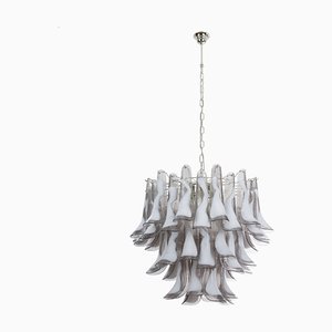 Italian Petal Suspension Lamp with Glass Gray and White Glass, 1990s