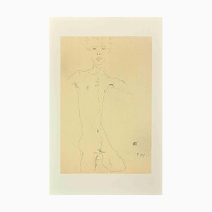 Schiele, Desnudo masculino de pie, Litografía