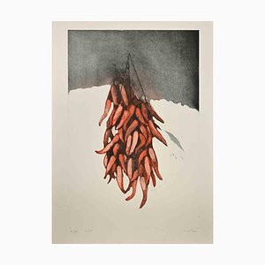 Enotrio Pugliese, Stillleben mit Paprika, Radierung, 1960er