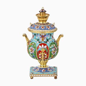 Samovar dorato in argento con smalti dipinti