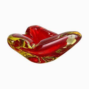 Italian Red Yelllow Ashtray in Murano Glass, 1970s