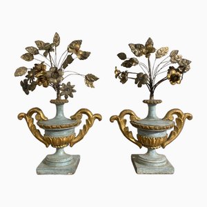 Pots Louis XVI avec Fleurs en Étain, Set de 2