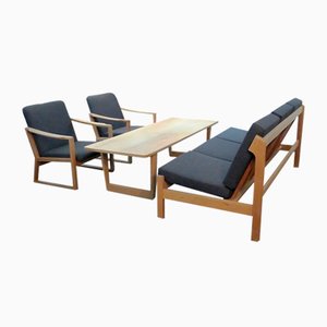 Vintage Living Room Set in Oak and Fabric by Børge Mogensen for Fredericia, 1960s, Set of 4