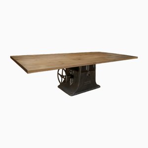 Industrial Dining Table with Oak Top & Cast Iron Base from Guillet & Fils Auxerre, France, 1920s