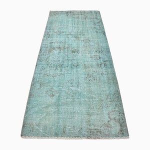 Vintage Turquoise Color Handmade Oushak Runner Rug
