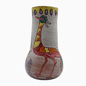 Vase Vintage avec Décor d'Oiseaux de Vallauris, 1970s