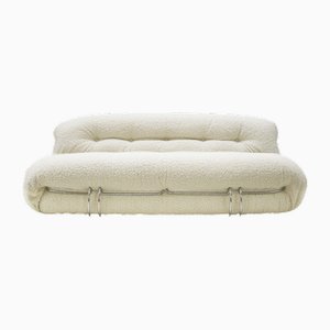 Mid-Century Modern Italian Soriana Sofa in White Bouclé Wool by Tobia & Afra Scarpa for Cassina, 1960s