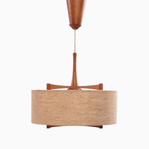 Teak with Fabric Shade Hanging Lamp from Temde, 1960s