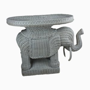 White Wicker Elephant Table with Tray, 1960s