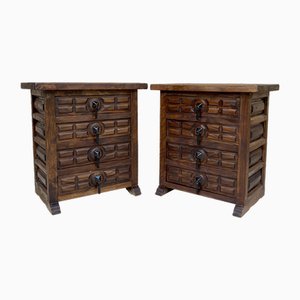 Spanish Nightstands with Four Drawers and Iron Hardwares, 1950s, Set of 2