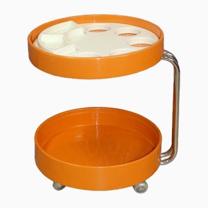 Side Table or Bar Wagon in Orange Plastic & Chrome, 1970s