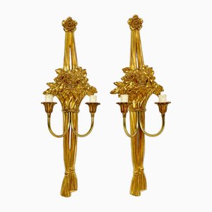Goldene Louis XVI Wandlampen, Belgien, 1990er, 2er Set