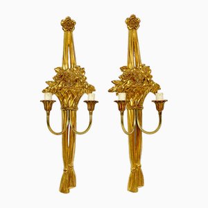 Louis XVI Style Gold Wall Lamps, Belgium, 1990s, Set of 2