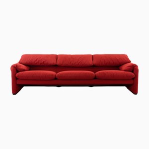 Maralunga 3-Seater Sofa in Red by Vico Magistretti for Cassina