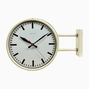 Horloge Murale d'École ou de Gare Vintage Beige à Double Face de Van Doorn, 1960s
