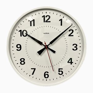 Vintage White Electric Station Wall Clock from Nedklok, 1970s