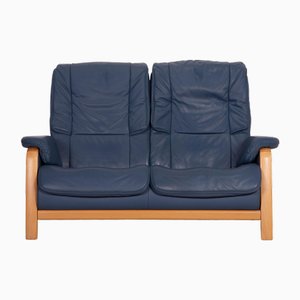 Blue Leather Loveseat from Himolla