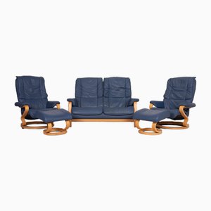 2-Sitzer Sofa und Sessel aus Blauem Leder von Himolla, 3 . Set