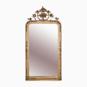 19th Century Louis Philippe Mirror with Ornate Flower Crest
