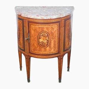 Louis XVI Style Crescent Inlaid Wood Credenza with Marble Top