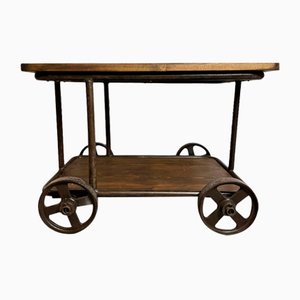 Industrial Serving Trolley in Cast Iron with Wooden Shelves, 1920s