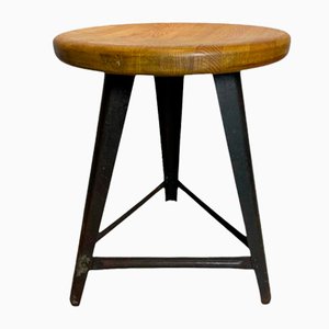 Bauhaus Industrial Stool with Wooden Seat