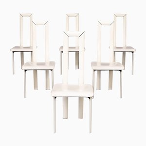 Royal High Back Chairs in White Leather by Antonello Mosca for Ycami, 1980s, Set of 6