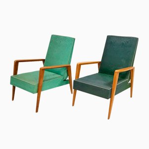Vintage French Reclining Lounge Chairs, 1950, Set of 2