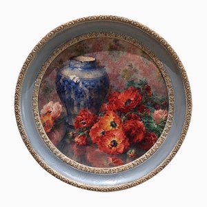 Eugénie Faux-Froidure, Fleurs et Vase, Acquarello su cartone, Incorniciato