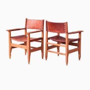 Mid-Century French Leather Armchairs, 1970s, Set of 2