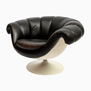 Space Age Swivel Chair in Black Leather, 1970s
