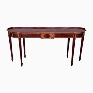 Vintage French Oval Console Table with Marquetry and Drawers, 1920