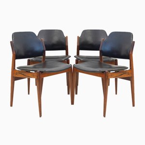 Chairs in Hardwood and Black Leather by Arne Vodder for Sibast, 1960s, Set of 4