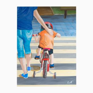 Ernest Carneado Ferreri, Niño en bicicleta, Années 2000, Peinture Acrylique