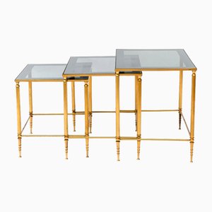 Nesting Tables in Brass and Glass from Maison Jansen, Set of 3