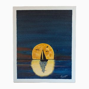Ernest Carneado Ferreri, Velero con luna llena, 2000s, Acrylic Painting