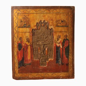 19th Century Russian Icon with Processional Cross