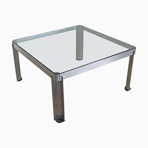 Steel and Thick Crystal Model T113 Coffee Table by Osvaldo Borsani for Tecno, 1975