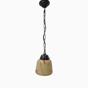 Art Deco Hanging Lamp with Marbled Glass Shade, 1930s