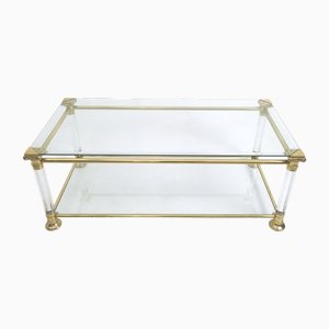 Rectangular Glass Coffee Table with Brass and Acrylic Glass Frame, Italy, 1980s