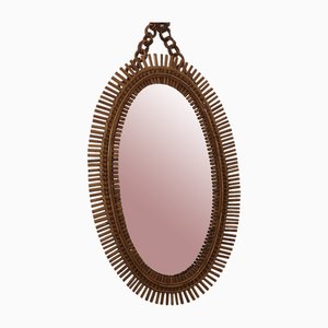 Italienischer Ovaler Spiegel aus Rattan & Bambus, 1950er