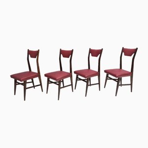 Vintage Ebonized Beech and Crimson Skai Dining Chairs, Italy, 1950s, Set of 4