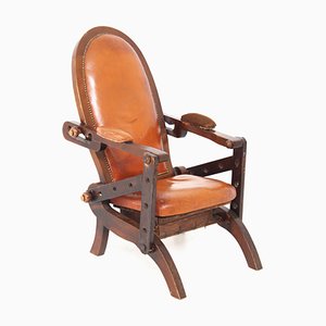 Fauteuil Style Rustique en Cuir et Bois, Italie, 1950s