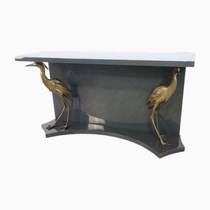 Vintage Lacquered Wood Console Decorated with Brass Herons, 1970s