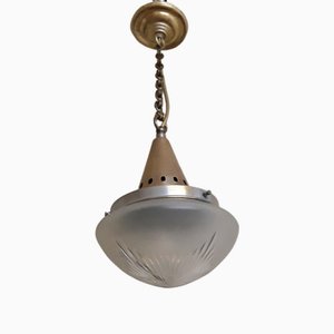 Lampada da soffitto antica Art Déco in ottone e vetro, anni '20