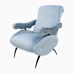 Butaca reclinable Mid-Century moderna de terciopelo de Nello Pini para Novarredo, años 50