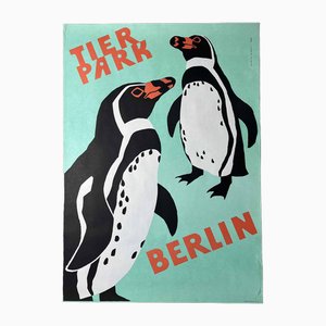 Vintage Tierpark Berlin Pinguin Poster von Ulrich Nagel, 1973